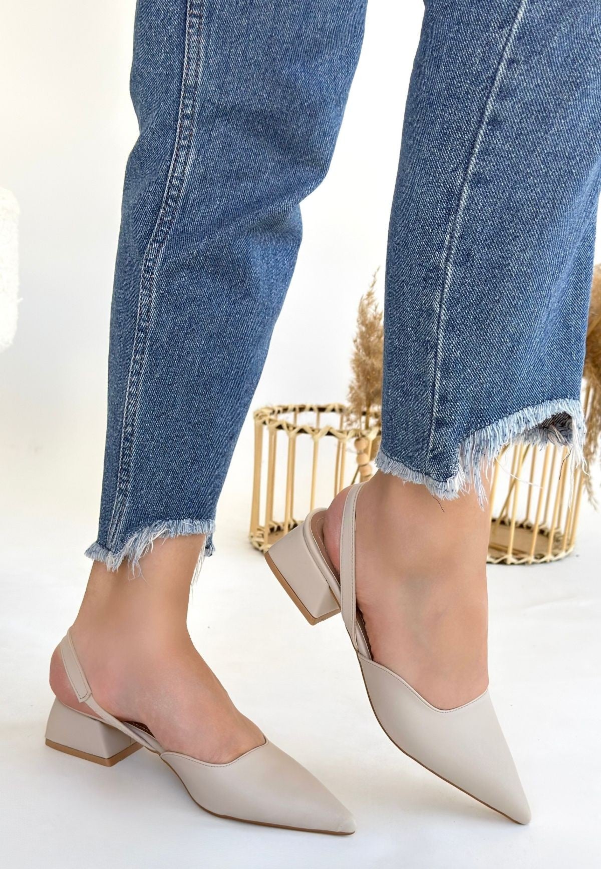 Jenti Bej Cilt Topuklu Ayakkabı