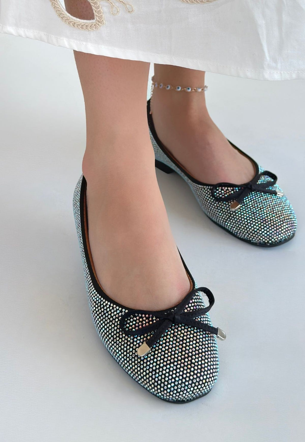 Potte Siyah Saten Babet Ayakkabı