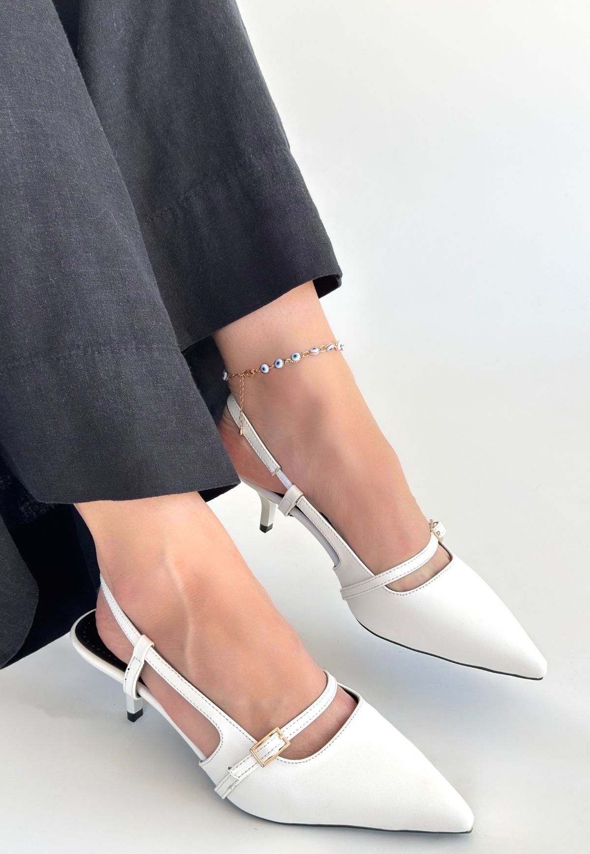 Darina Beyaz Cilt Topuklu Ayakkabı