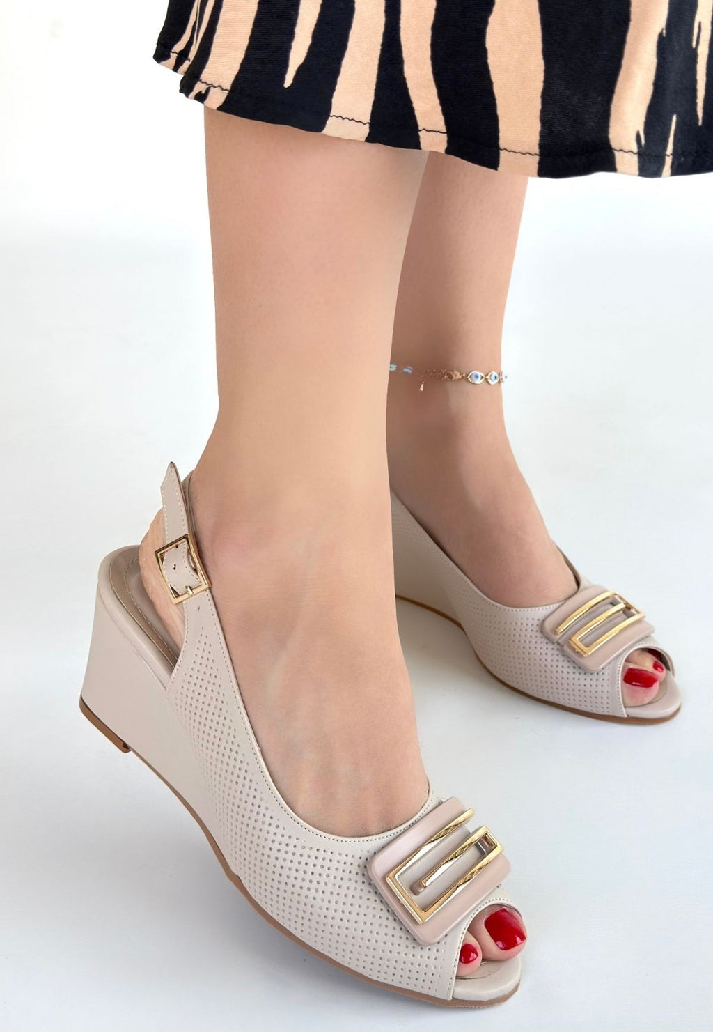 Mamba Bej Cilt Dolgu Topuk Ayakkabı