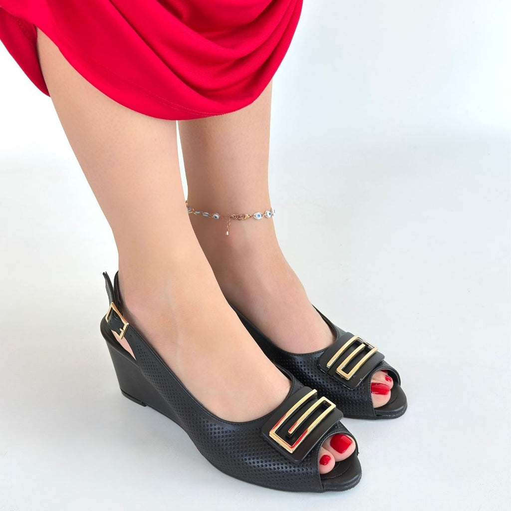 Mamba Siyah Cilt Dolgu Topuk Ayakkabı