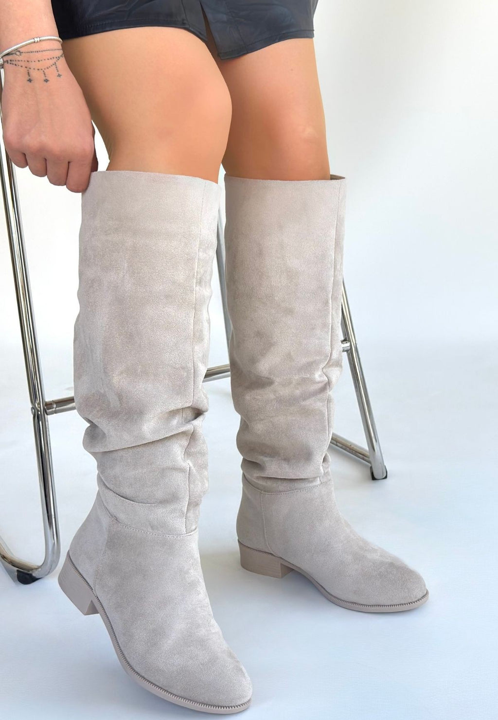 Winda Bej Süet Körüklü Çizme